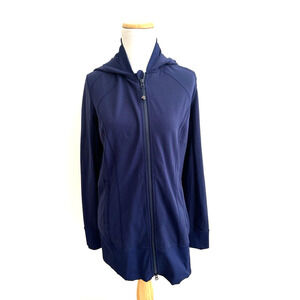 Lululemon Athletica Blue Zip-Front Jacket 10 Hood Long-Sleeve Thumbholes Stretch